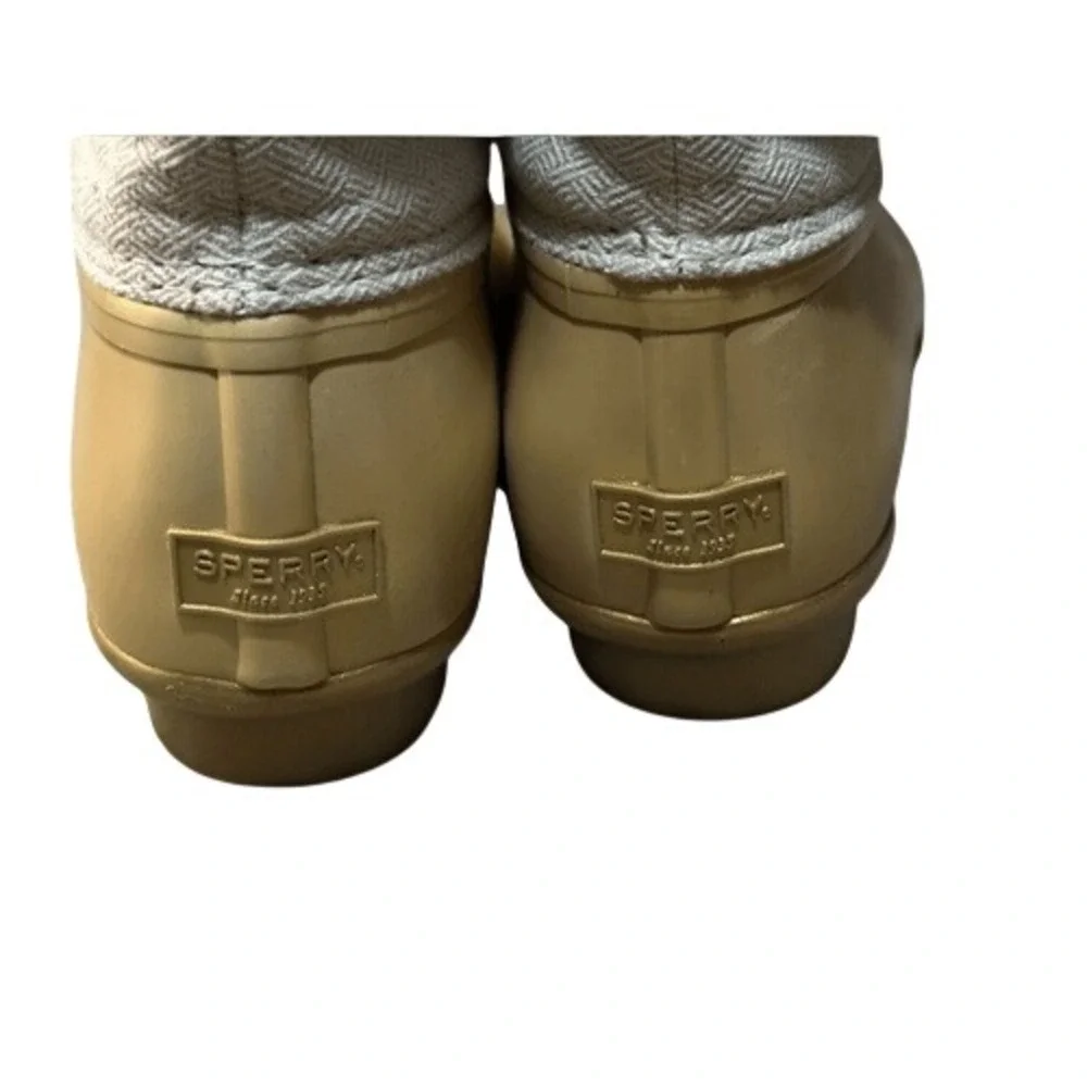 Sperry Saltwater Duck Boots Metallic Gold Oatmeal Waterproof Rain Boots Womens 8